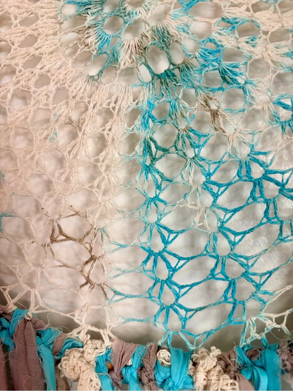 Handcrafted Boho Crochet Doily Dreamcatcher Wall Decor, Blue, Gray & Cream